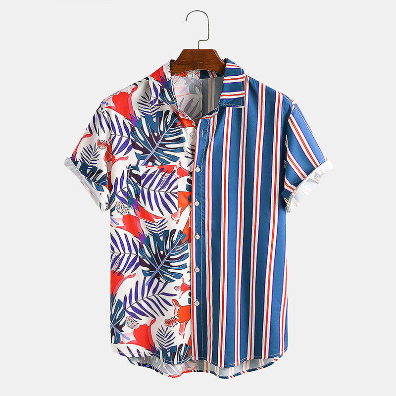 Splicing striped printed shirt