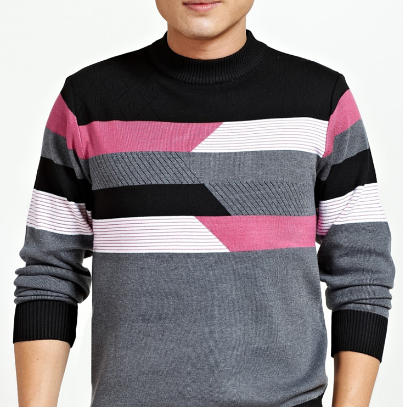 Thickened Warm Men's Long Sleeve T-shirt Stripe Knitted Round-collar Bottom Shirt