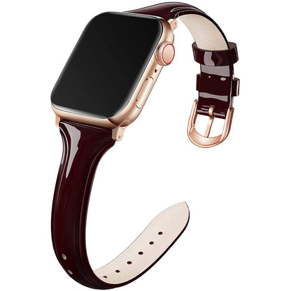 Compatible with Apple, Suitable For Apple Watch 6se Strap Apple Watch Small Waist Glossy Patent Leather Iwatch Leather Strap