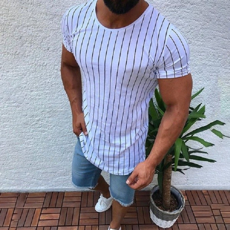 Striped round neck short sleeve men