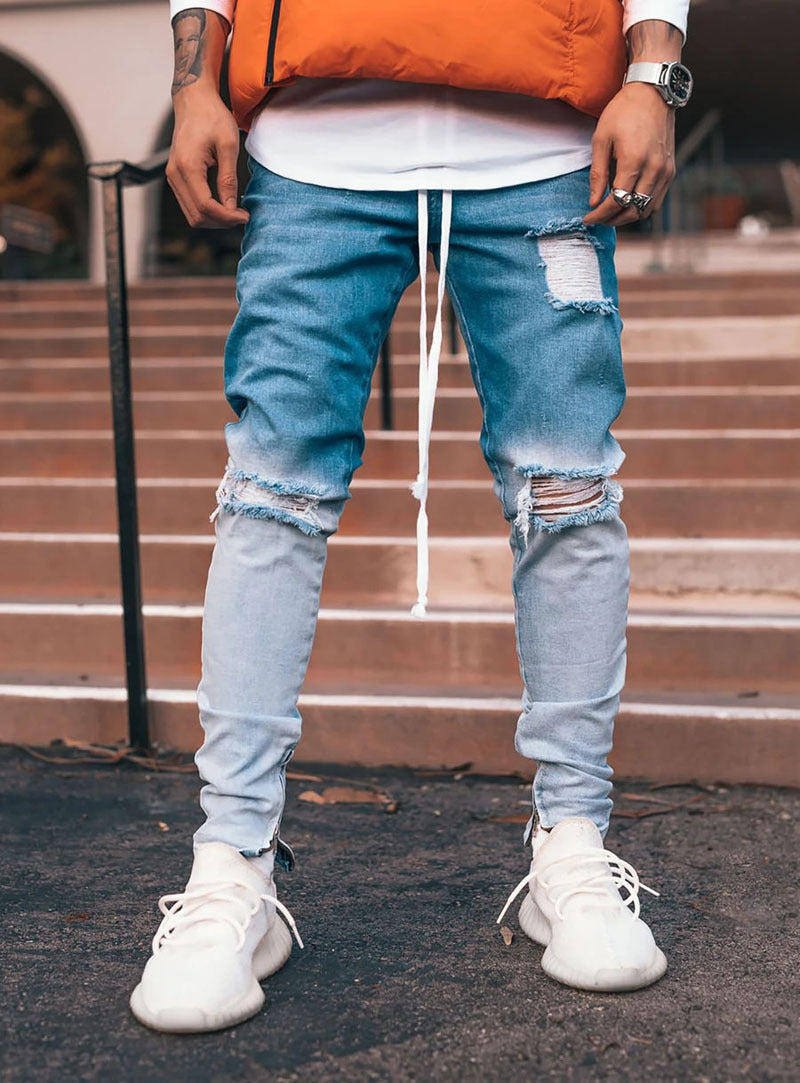 Men's pants with ripped zipper ankle