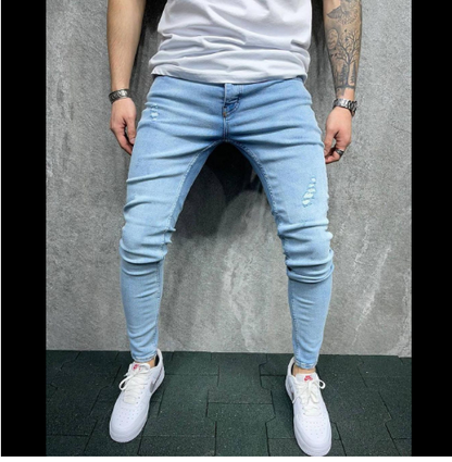 Fashion Light Blue Ripped Slim Fit Jeans