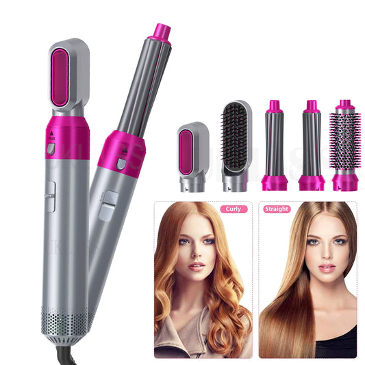 Hair Dryer Brush 5 In 1 Electric Blow Dryer Comb Hair Curling Wand Detachable Brush Kit Negative Ion Straightener Hair Curler