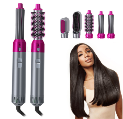 Hair Dryer Brush 5 In 1 Electric Blow Dryer Comb Hair Curling Wand Detachable Brush Kit Negative Ion Straightener Hair Curler