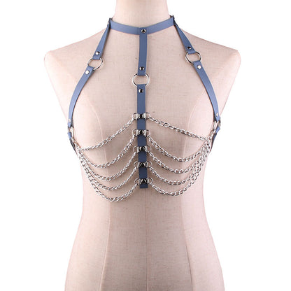 Leather collar body chain wild chest chain