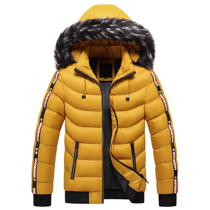 Men's fur collar padded striped coat