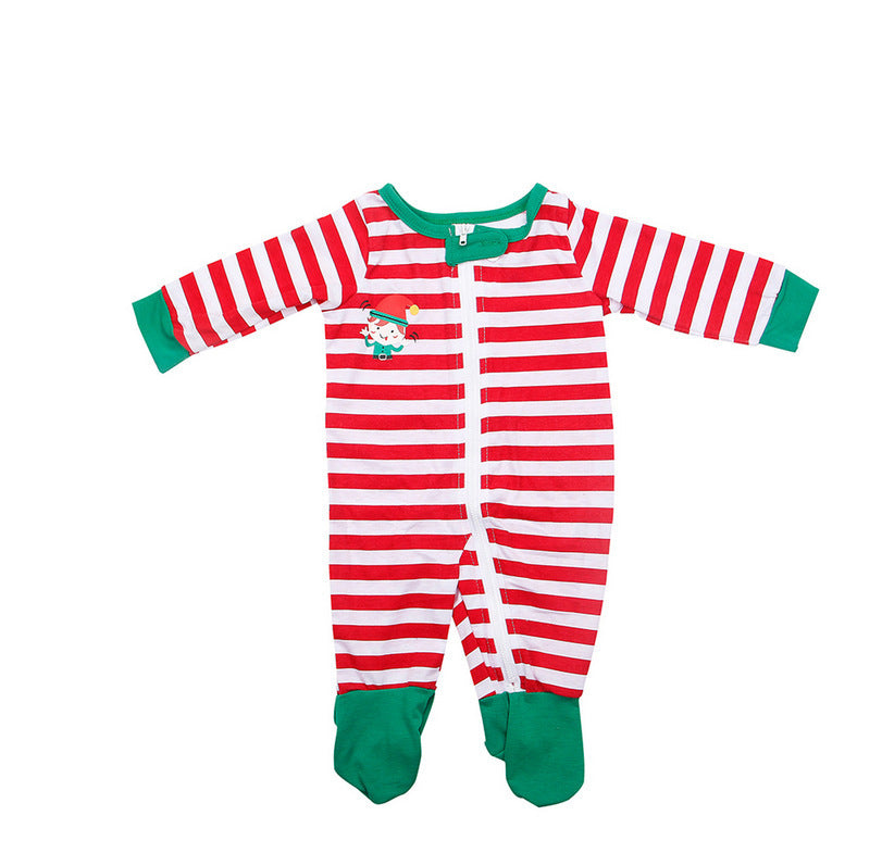 Christmas Family Parent-Child Set Stripe Print Homewear Pajamas Long Sleeve Trousers Two Piece Set