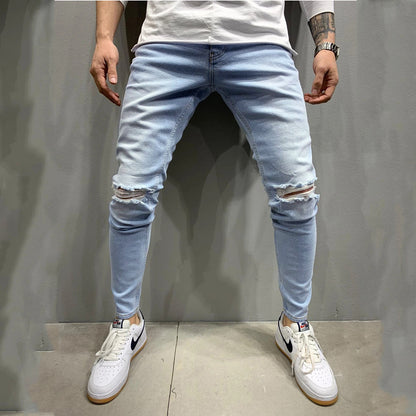 Fashion Light Blue Ripped Slim Fit Jeans