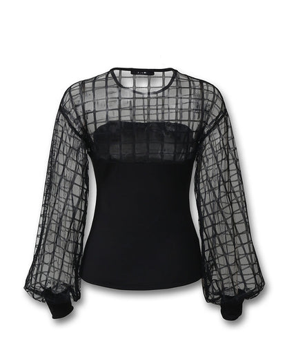 Black mesh casual mesh stitching top