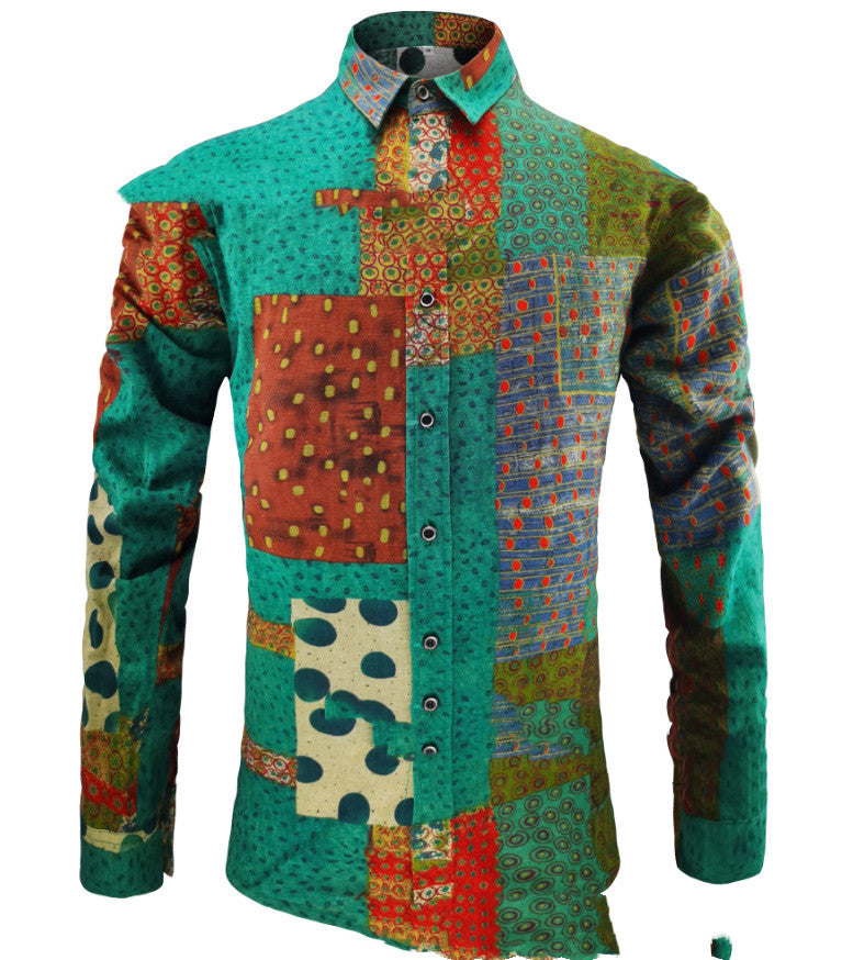 Men's Long-sleeved Shirts Linen Cotton Printing New Products Autumn