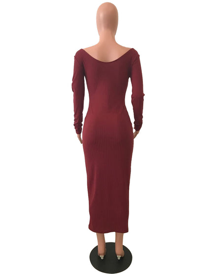 Nightclub Sexy One-neck Solid Color Autumn And Winter Long-sleeved Pit Strip Dress