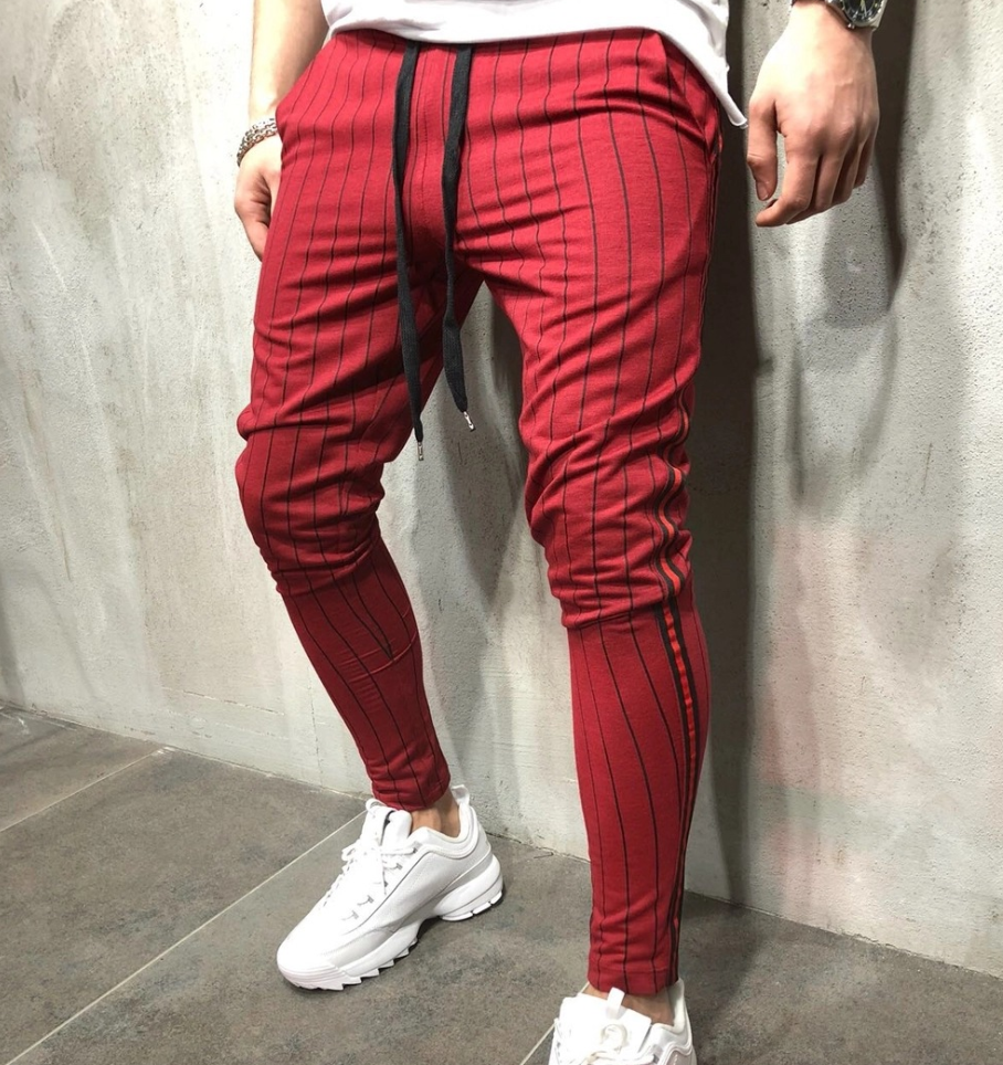 Striped tether jogging men's trousers