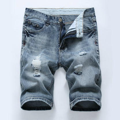 Cotton Ripped Light Color Slim Denim Shorts