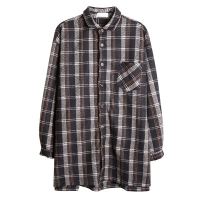 Autumn and winter day retro woolen coat men's long shirt 2021 new plaid shirt thickening