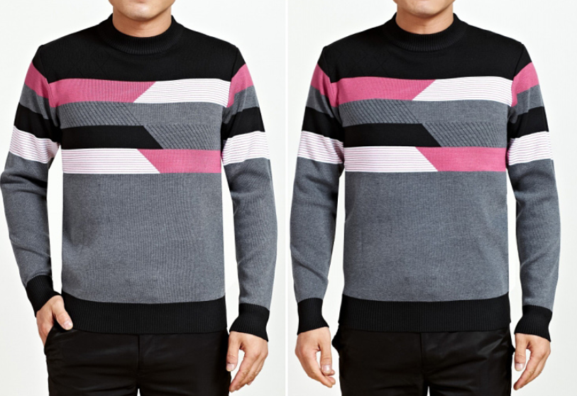 Thickened Warm Men's Long Sleeve T-shirt Stripe Knitted Round-collar Bottom Shirt