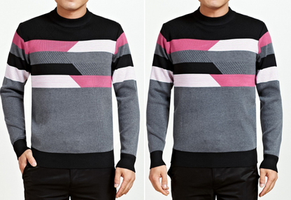 Thickened Warm Men's Long Sleeve T-shirt Stripe Knitted Round-collar Bottom Shirt