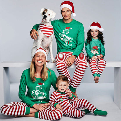 Christmas Family Parent-Child Set Stripe Print Homewear Pajamas Long Sleeve Trousers Two Piece Set