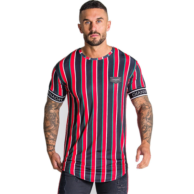 Quick-drying striped casual sports T-shirt