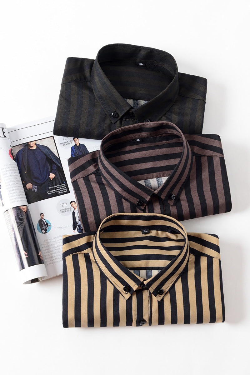 Striped Japanese Men's Long Sleeve Shirt Slim Fit