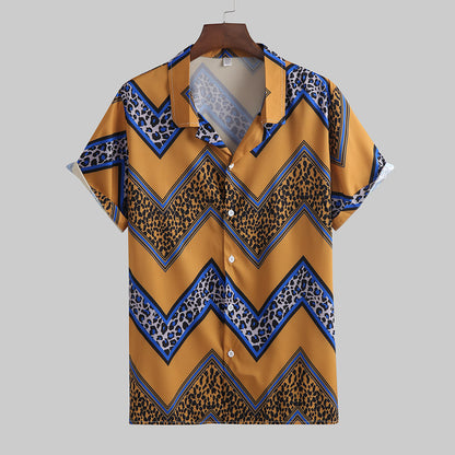 Casual lapel printed short-sleeved shirt