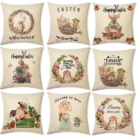 Rabbit Easter Eggs Truck Flower Basket Cushion Cover Throw Pillow Cover Nordic Room Decoration For Home Car Sofa Couch