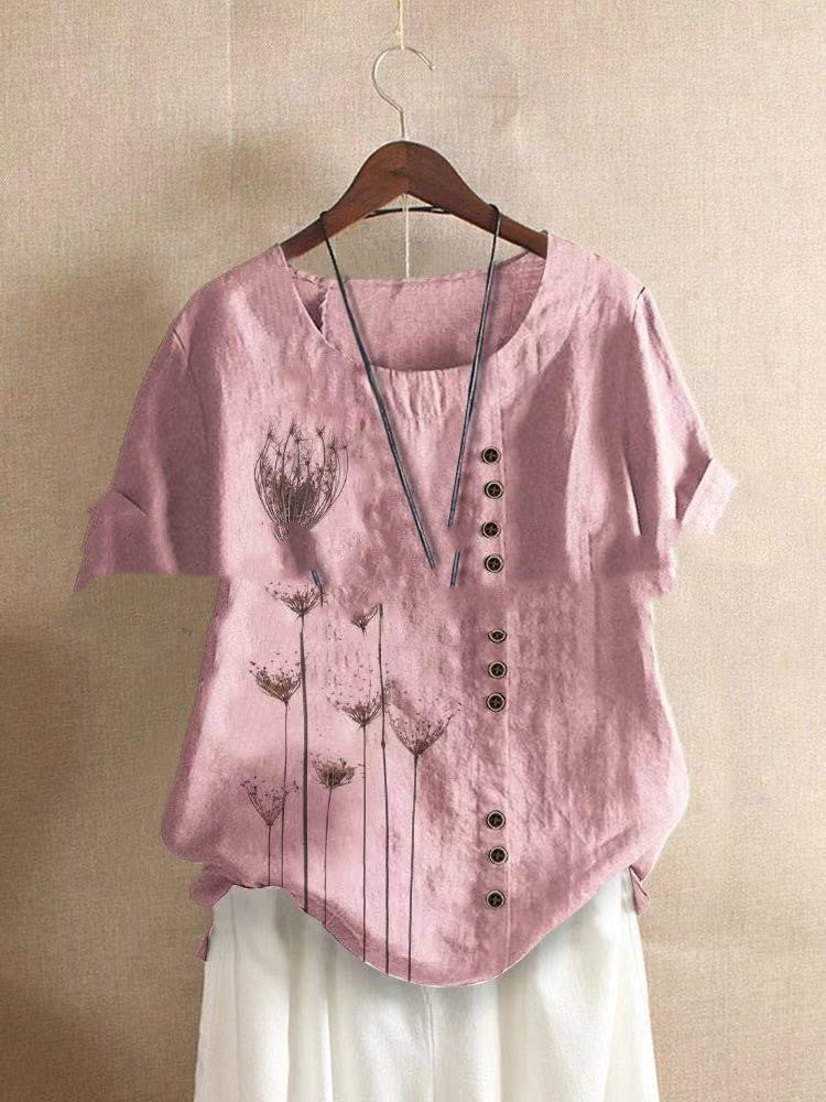 Retro Cotton And Linen Embroidered Button Shirt Women