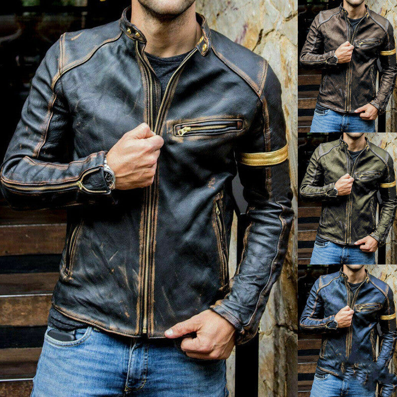 Motorcycle leather jacket for men