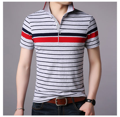 Men's striped lapel short-sleeved T-shirt