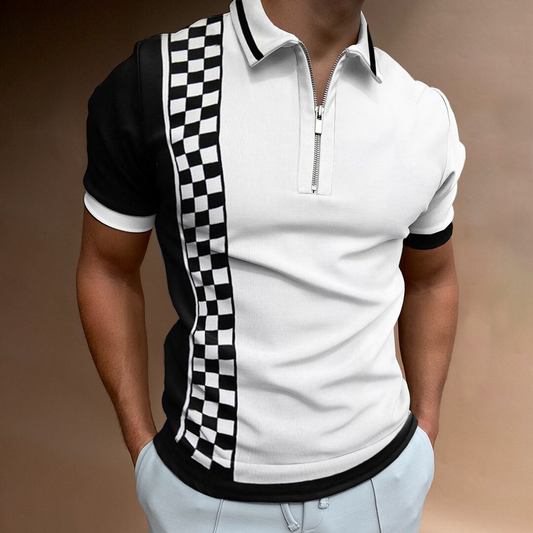 Check Texture Polo Shirt Men's Polo Shirt National Stitching Color Print