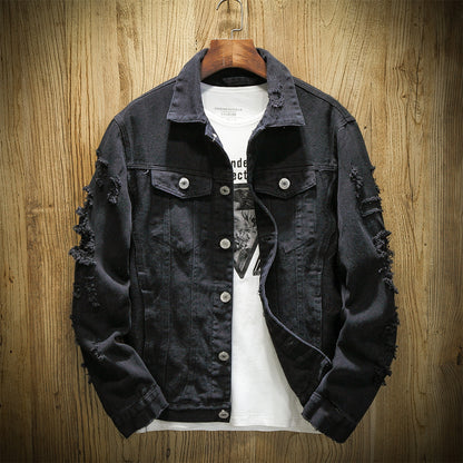 Men's hole jacket loose denim cotton jacket