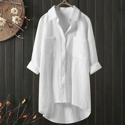 Casual style solid color shirt cotton and linen shirt