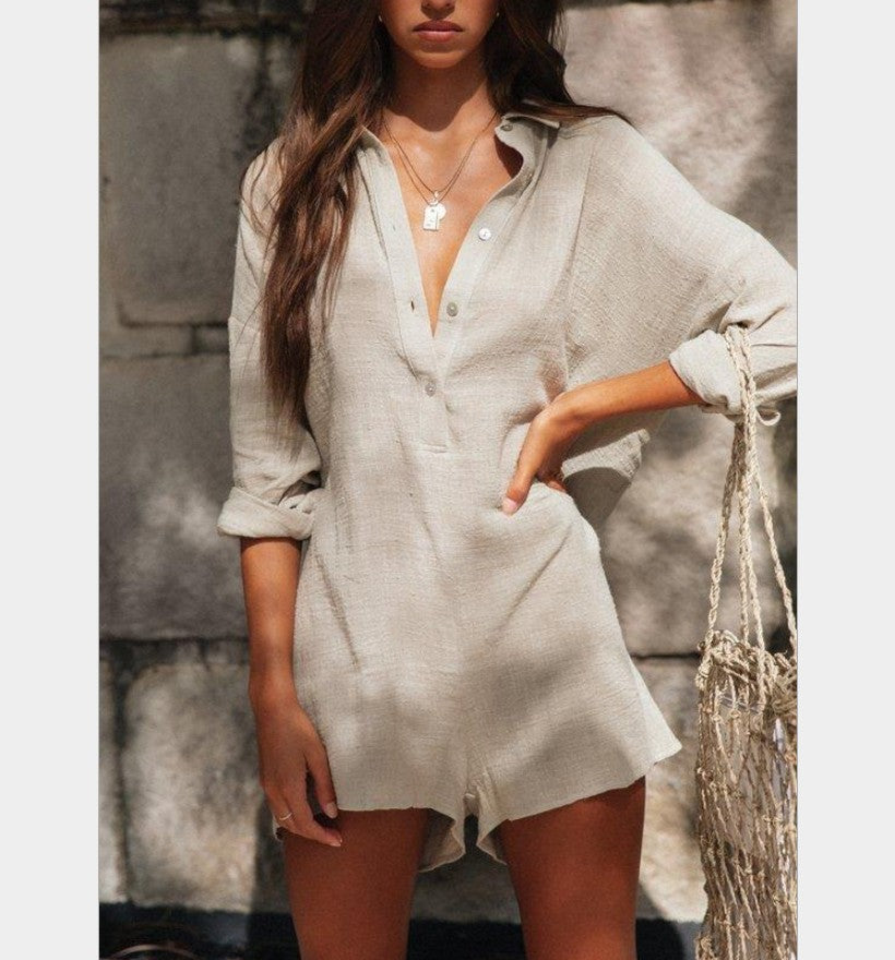 New Summer Fashion Casual Loose Cotton And Linen Jumpsuit