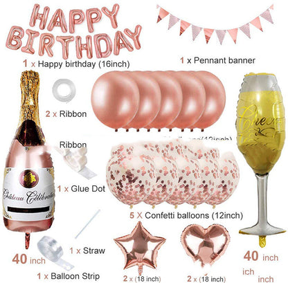 Rose Gold Balloon Set Birthday Decoration Bronzing Birthday Flag