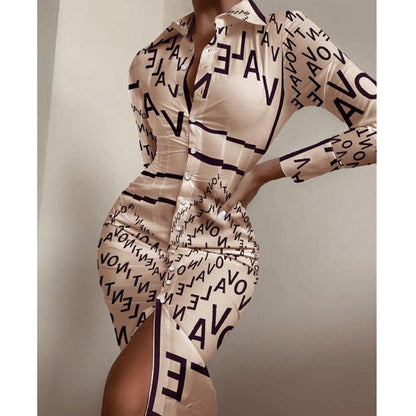 Fashion Printed Sexy Waist Slimming Shirt Dress