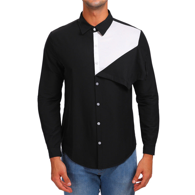 Personality Combination Color Long Sleeve Shirt For Men