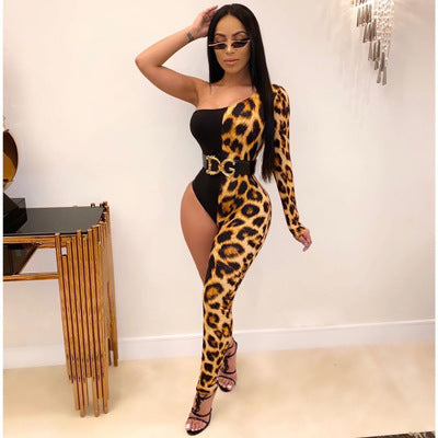 Women's asymmetrical leopard print jumpsuit