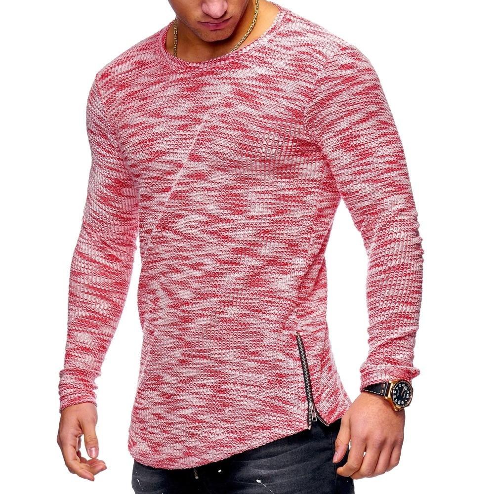 Spring pattern pit strip round neck pattern zip hem T-shirt