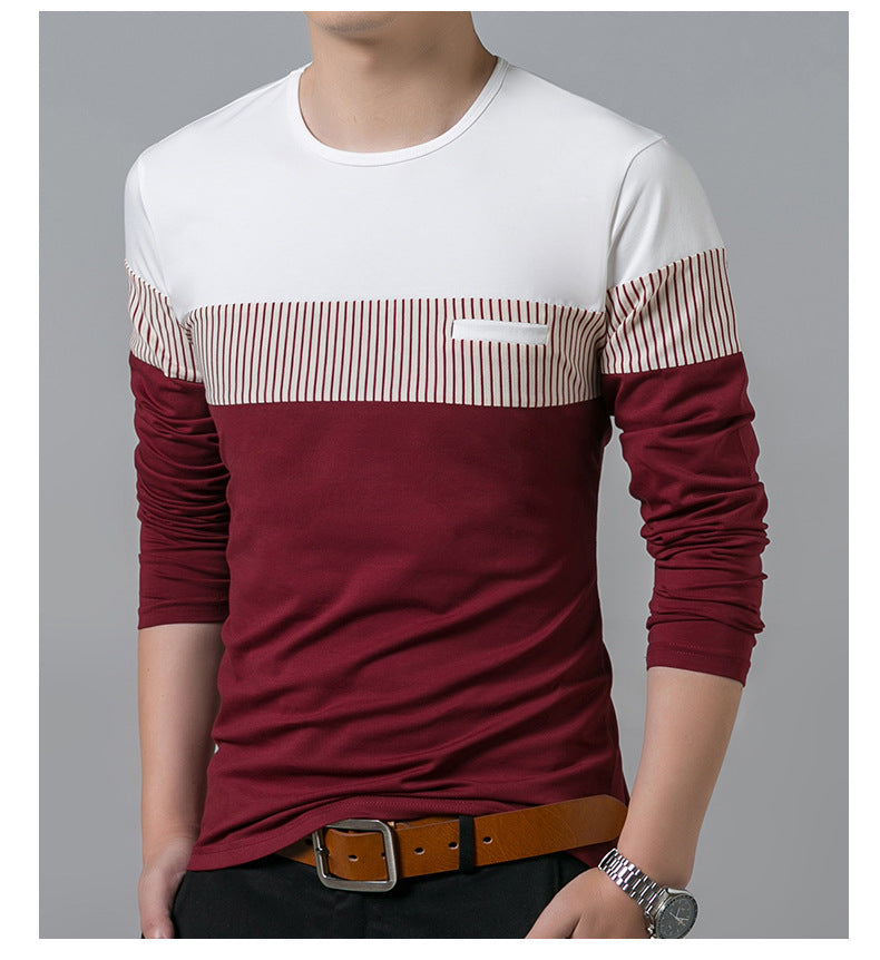 Vertical stripes long sleeve casual T-shirt