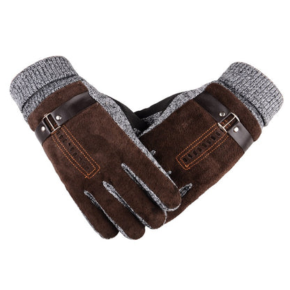 Mens Pigskin Gloves Winter Skiing Outdoor Riding Warmth Thickened Non Slip