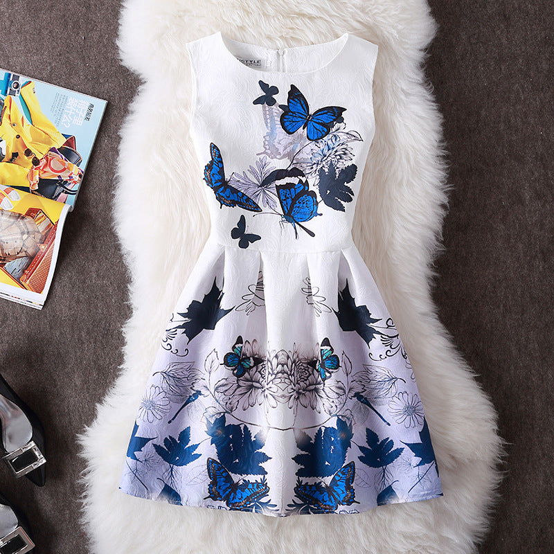 Fashion Print Dress Slim Slimming Sleeveless A-line Skirt