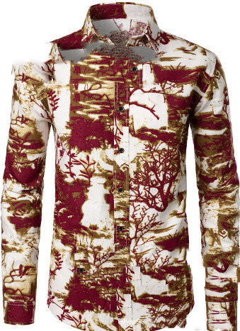 Men's Long-sleeved Shirts Linen Cotton Printing New Products Autumn