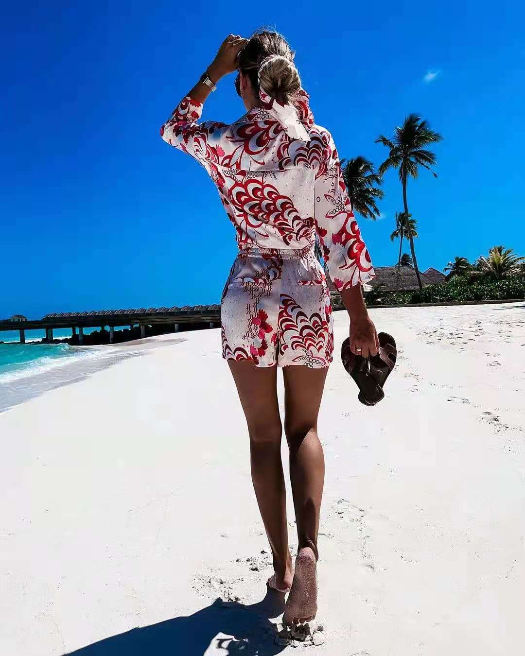 Printed Long-sleeved Shirt Shorts