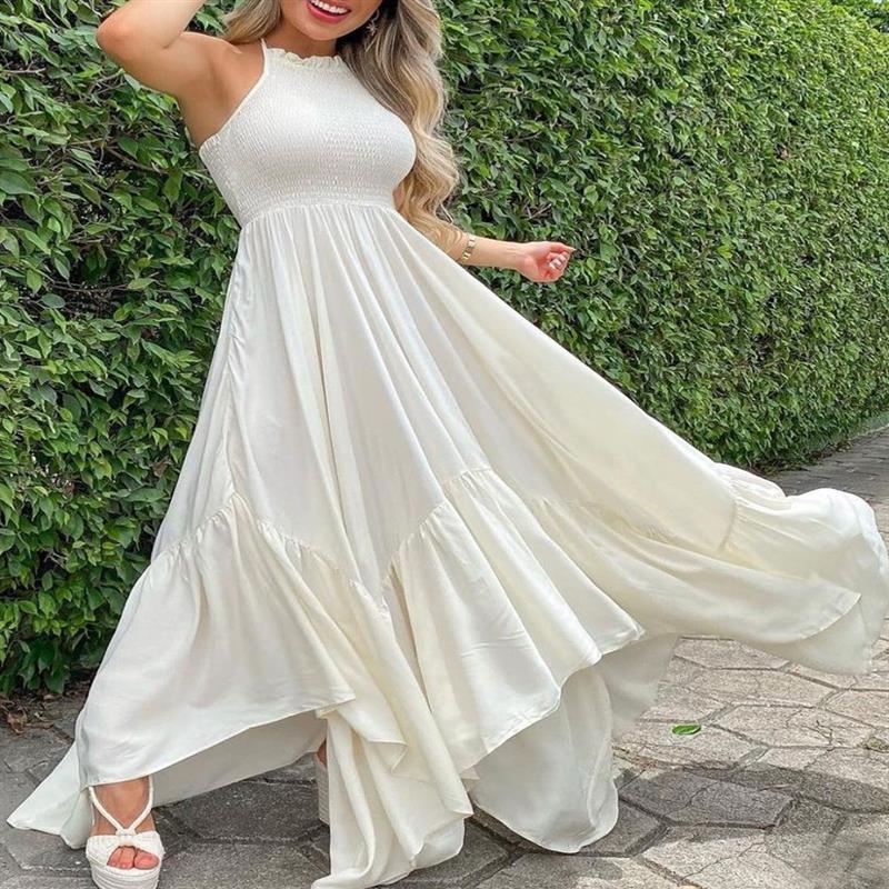 Sleeveless Round Neck Irregular Large Swing Mopping Long Skirt