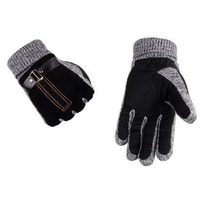 Mens Pigskin Gloves Winter Skiing Outdoor Riding Warmth Thickened Non Slip