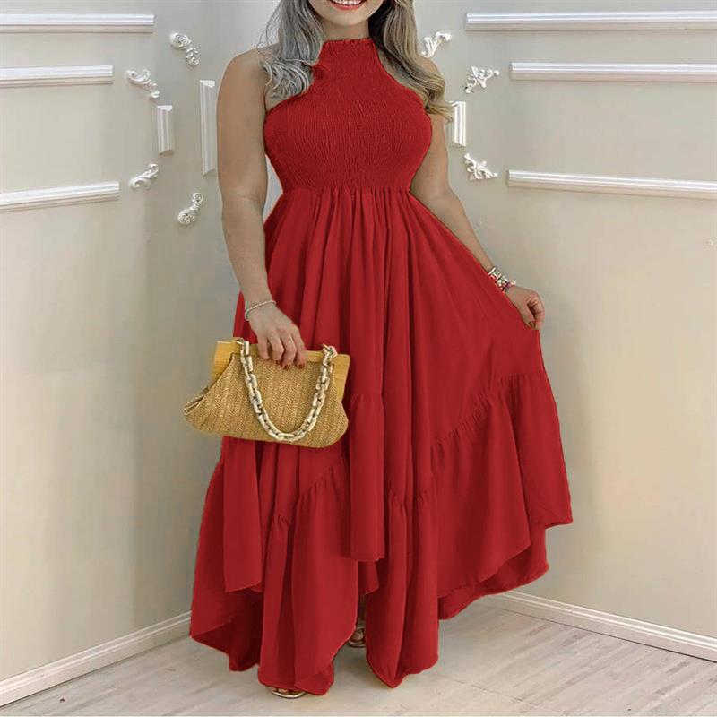 Sleeveless Round Neck Irregular Large Swing Mopping Long Skirt