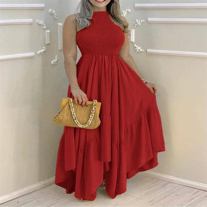 Sleeveless Round Neck Irregular Large Swing Mopping Long Skirt