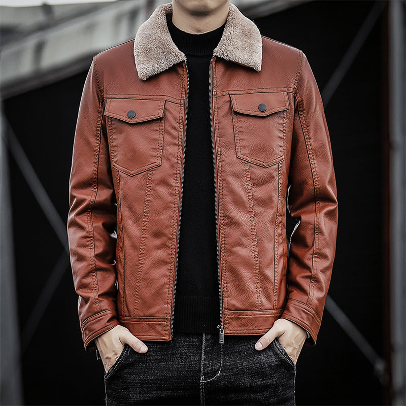 Lapel Youth Warm Fur All-in-One Leather Jacket