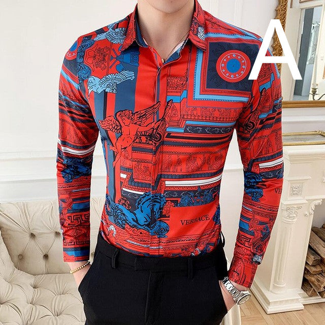 Print Shirt Masculina Baroque Slim Party Men Shirt