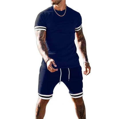 Men's Summer Stitching Short-sleeved Shorts Suit Sports Leisure Suit