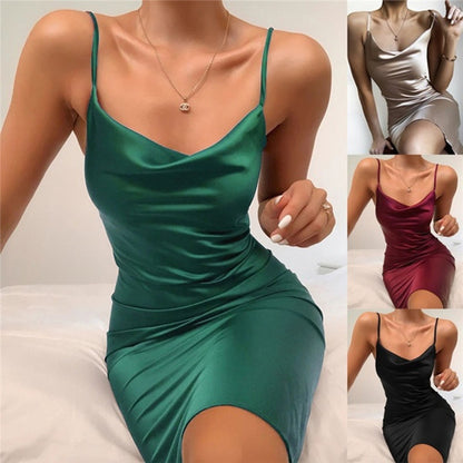 Ladies Sexy V-neck Suspender Casual Evening Dress